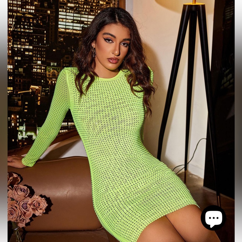 NWT Mew Mews Neriah Crystal‎ Embellished Mini Dress In Green - Picture 6 of 17